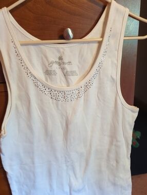 Green Source.  White Tank Top with Rhinestone Accents. New. NWOT.  X SALE